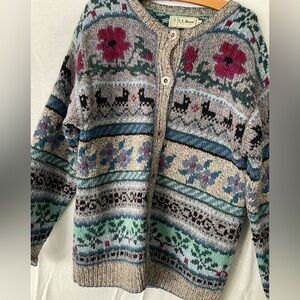 Vtg LL Bean Cardigan Women small Wool  Cottagecore  80s Prairie Boho